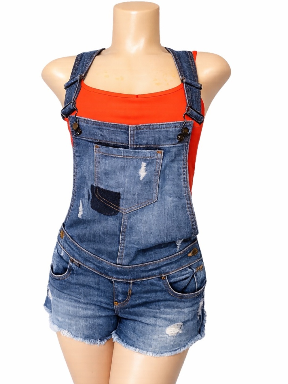 GUESS Blue Denim Short Overalls Small Distressed Y2K Summer Jean Romper - Picture 6 of 6